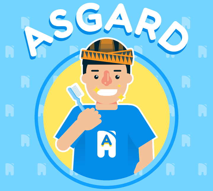 Asgard, anak berbaju biru memegang sikat gigi
